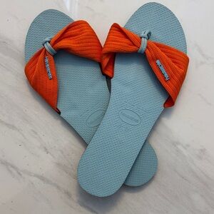 Havaianas Light Blue and Orange Flip Flops